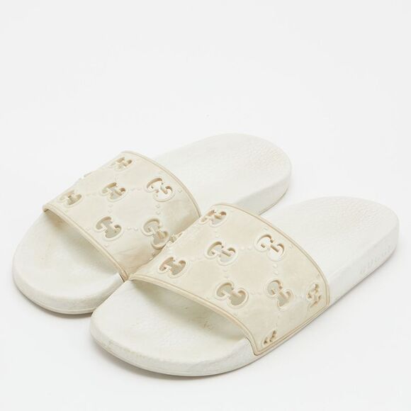 Gucci White GG Laser Cut Rubber Slides Size 38 - Picture 2 of 4